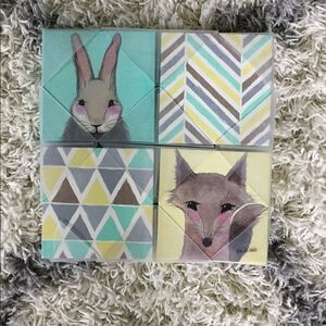 Unisex nursery decor art squares Fox bunny